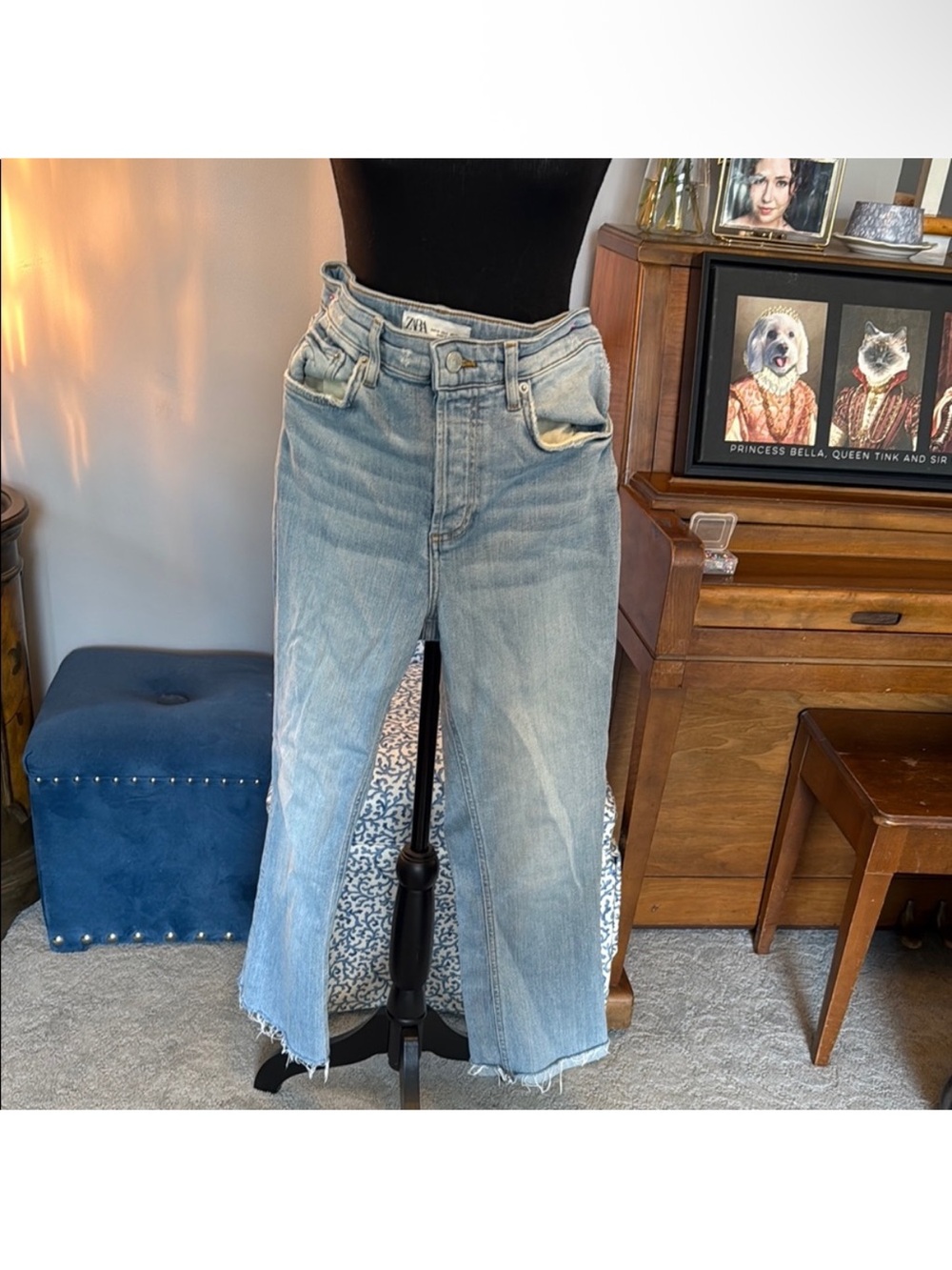 Zara Light Blue Wide-Leg Raw Hem Jeans